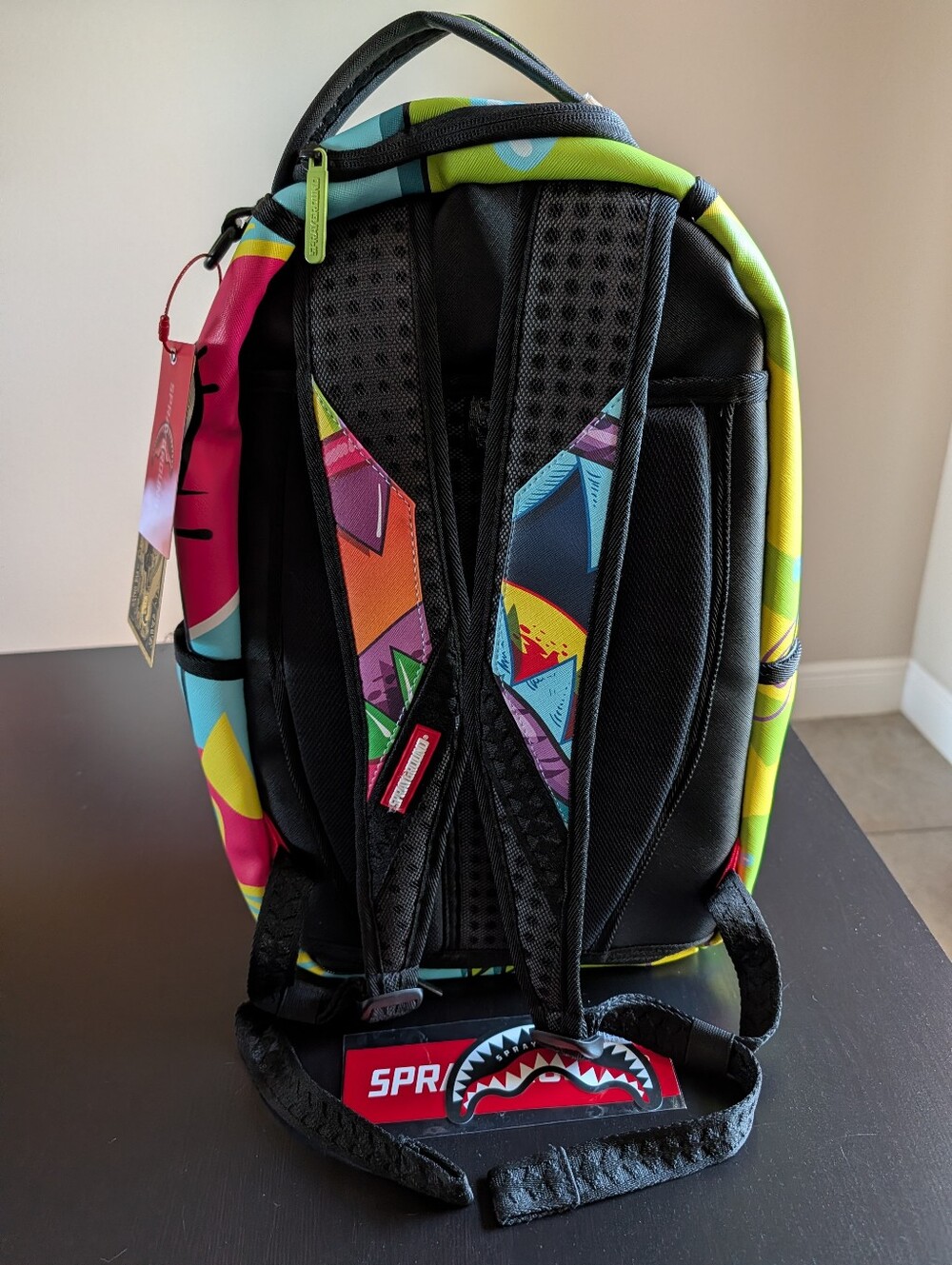 Sprayground Neon Shark Bite Backpack - Blue, Green, Yellow, Pink, Retired - Picture 7 of 11
